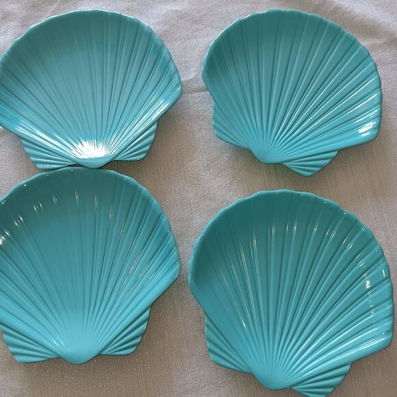Beach Coastal Shells Nautical blue green melamine Precidio plates clam shells - Picture 1 of 4